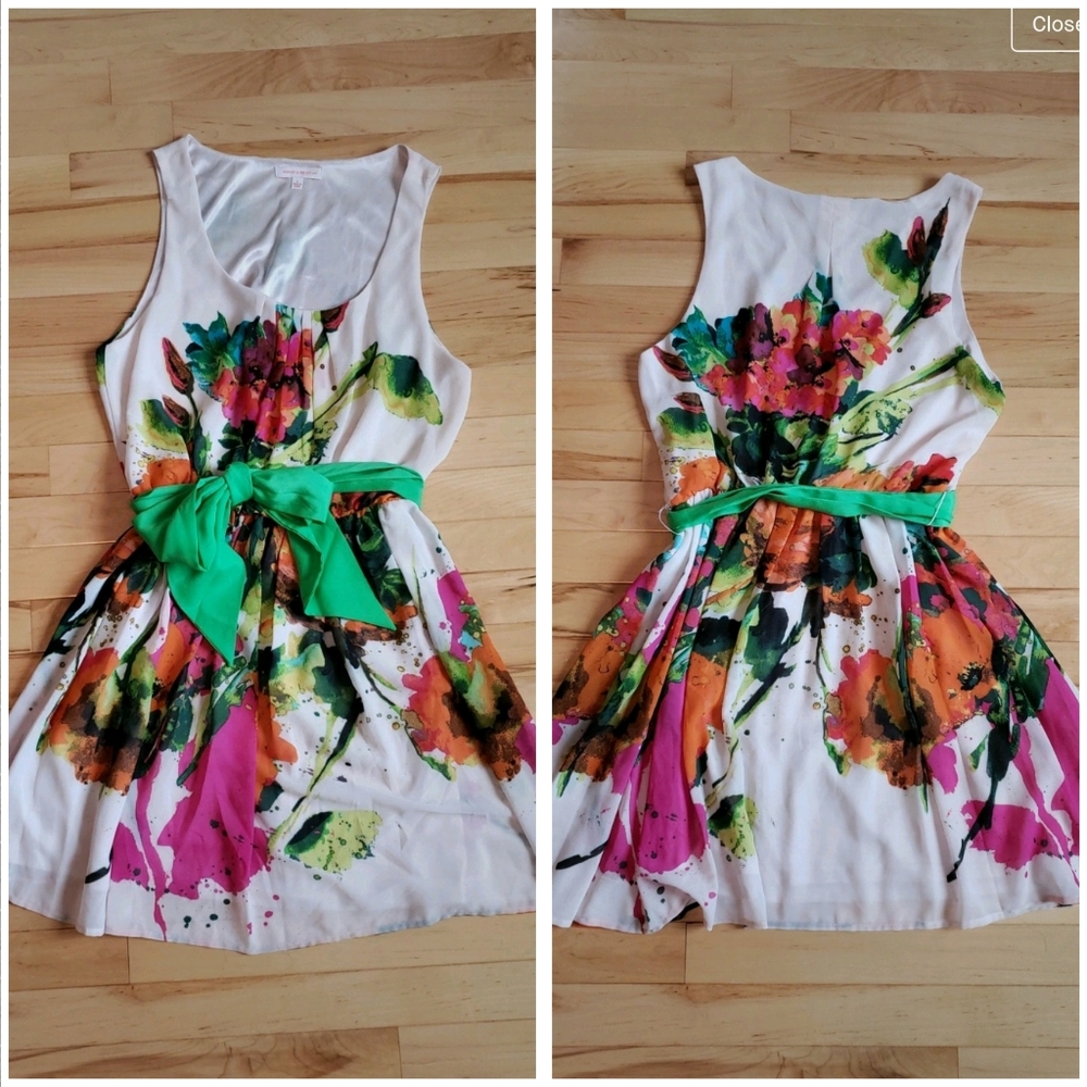 Watercolor floral dress with bow